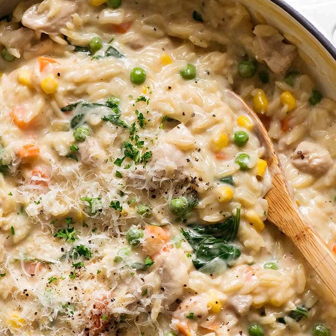 One Pot Chicken, Vegetable & Parmesan Orzo (Risoni)