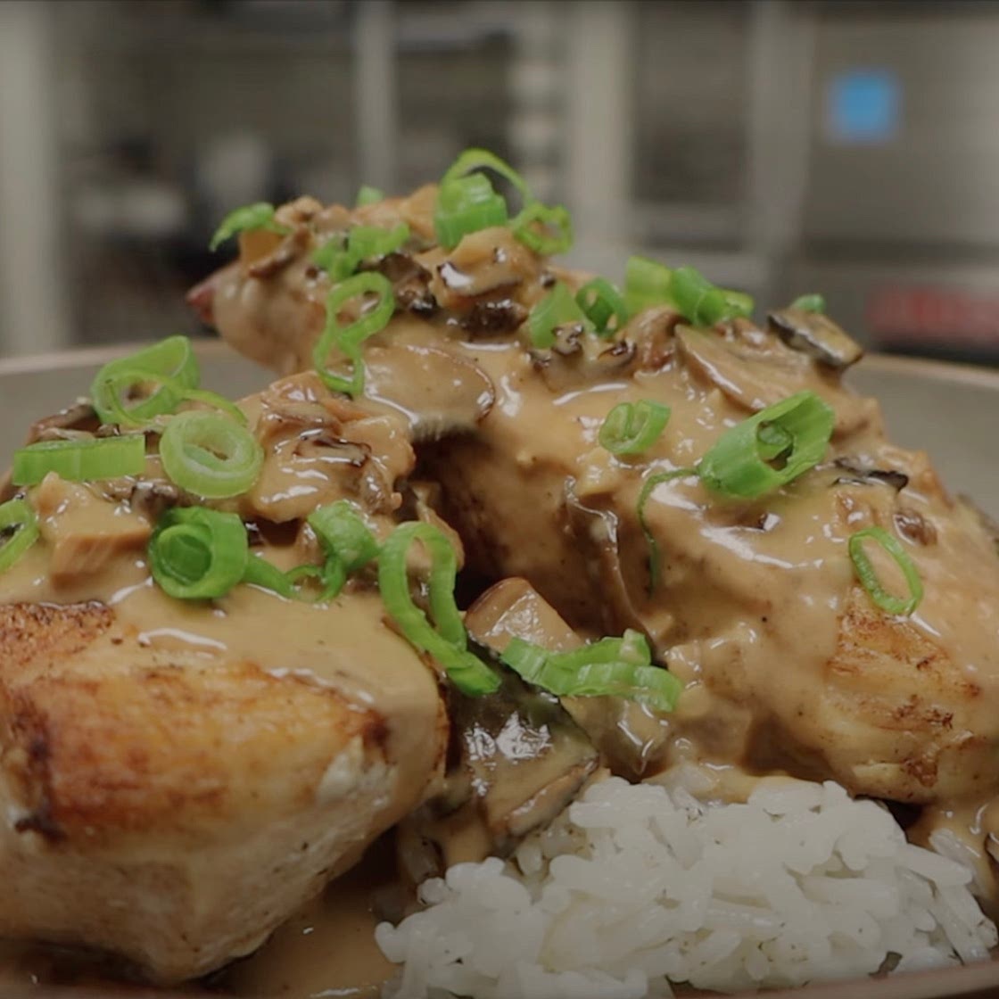 Pan Seared Chicken with a Whisky Wild Mushroom Cream Sauce