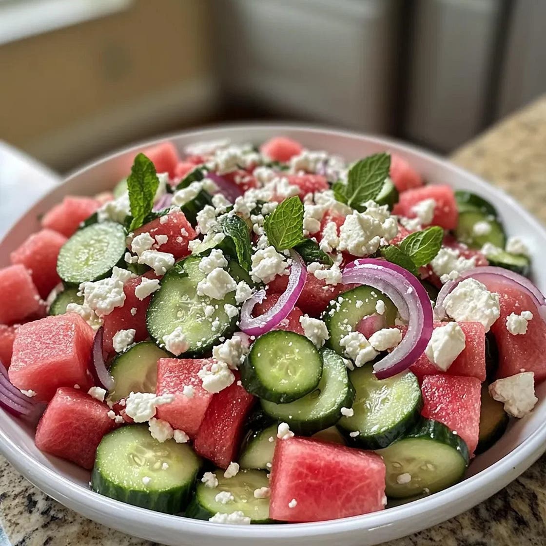 Refreshing Watermelon Cucumber Feta Salad (Perfect for Summer)
