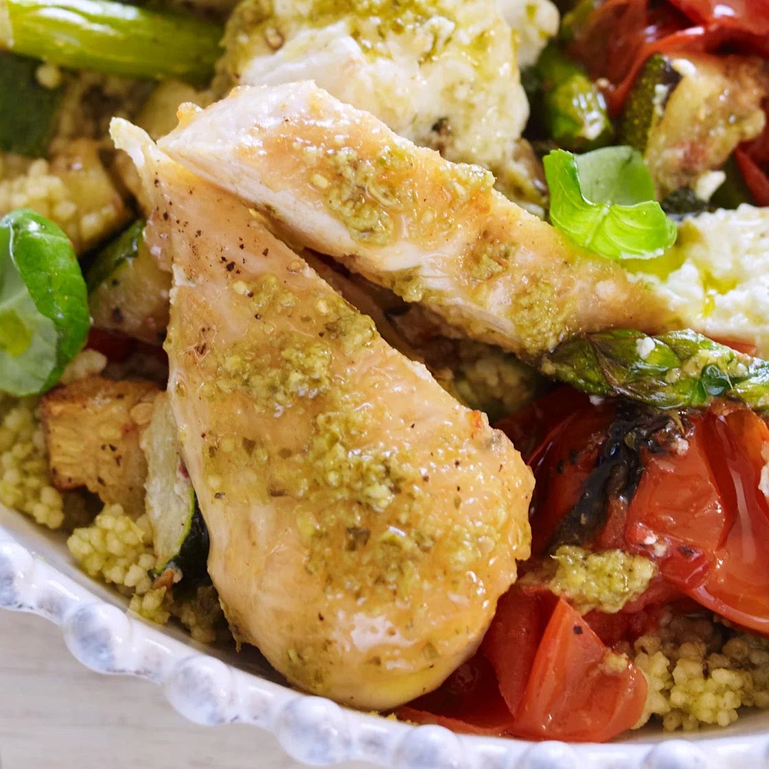Low-Histamine Grilled Chicken & Veggie Pesto Couscous