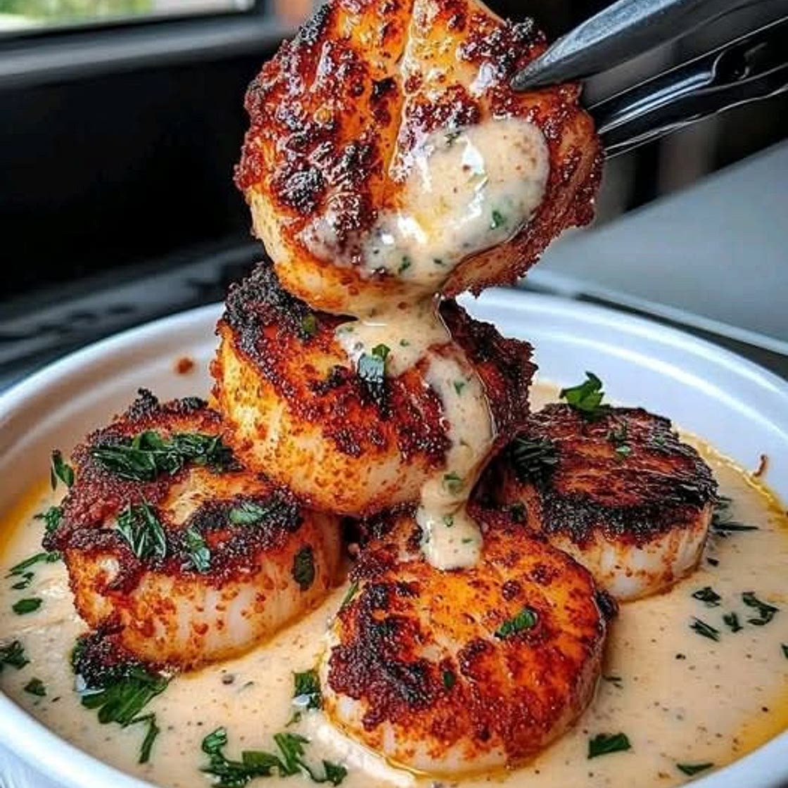 Seared Scallops with Spicy Cajun Cream Sauce 🍤🔥