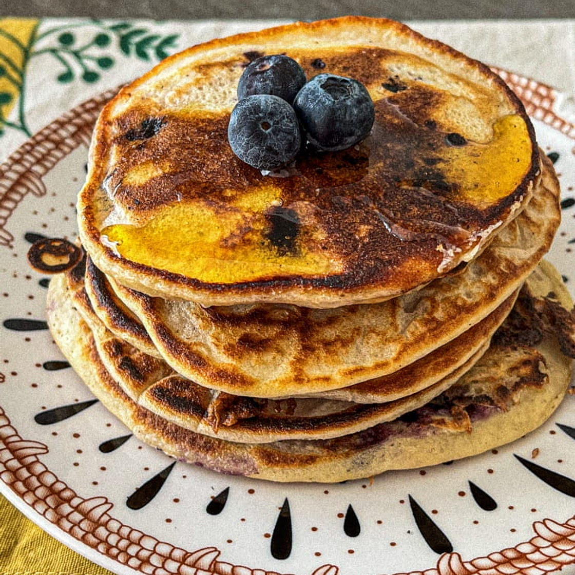 Fluffy Kefir Pancakes with wild blueberries