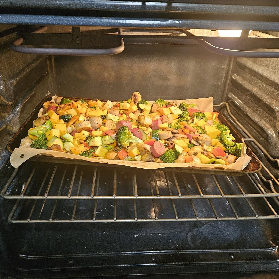 Keto Sheet Pan Sausage and Veggies