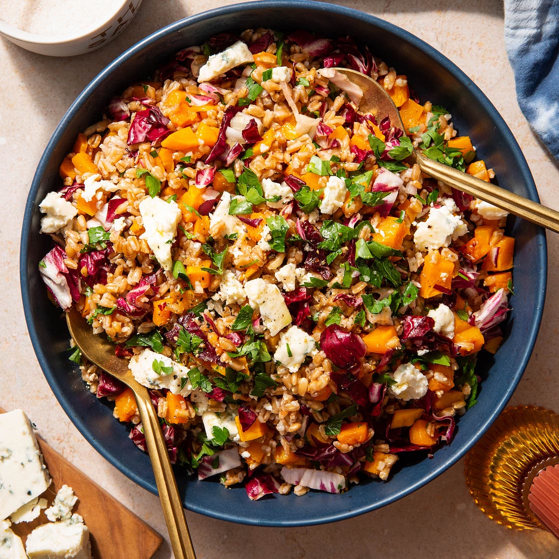 Farro Salad with Butternut Squash, Radicchio, and Blue Cheese