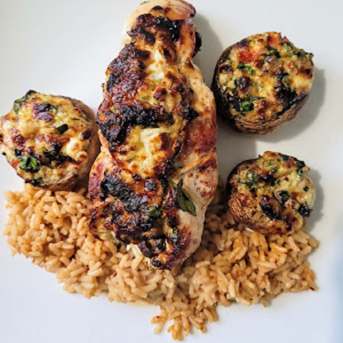 Air Fryer Stuffed Chicken Breasts and Mushrooms