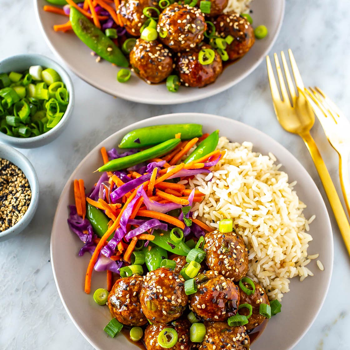 Sticky Teriyaki Chicken Meatballs and Rice
