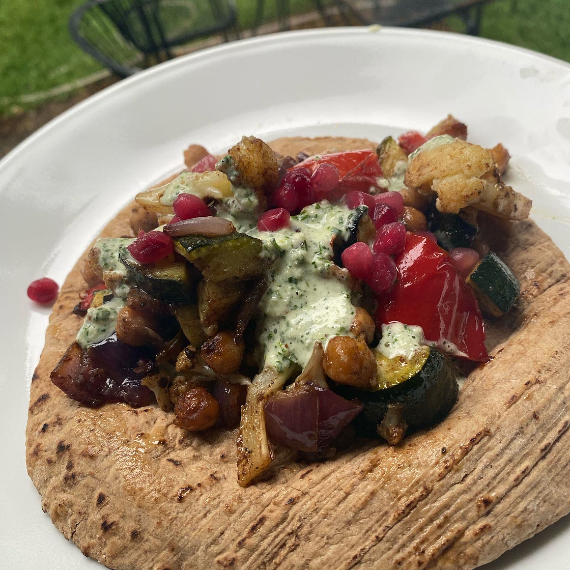 ROAST VEGETABLE GYROS WITH COCONUT YOGURT TZATZIKI