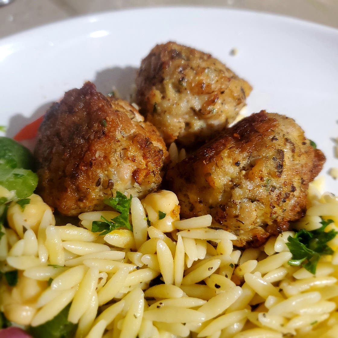 Easy Greek Chicken Meatballs with Lemon Orzo