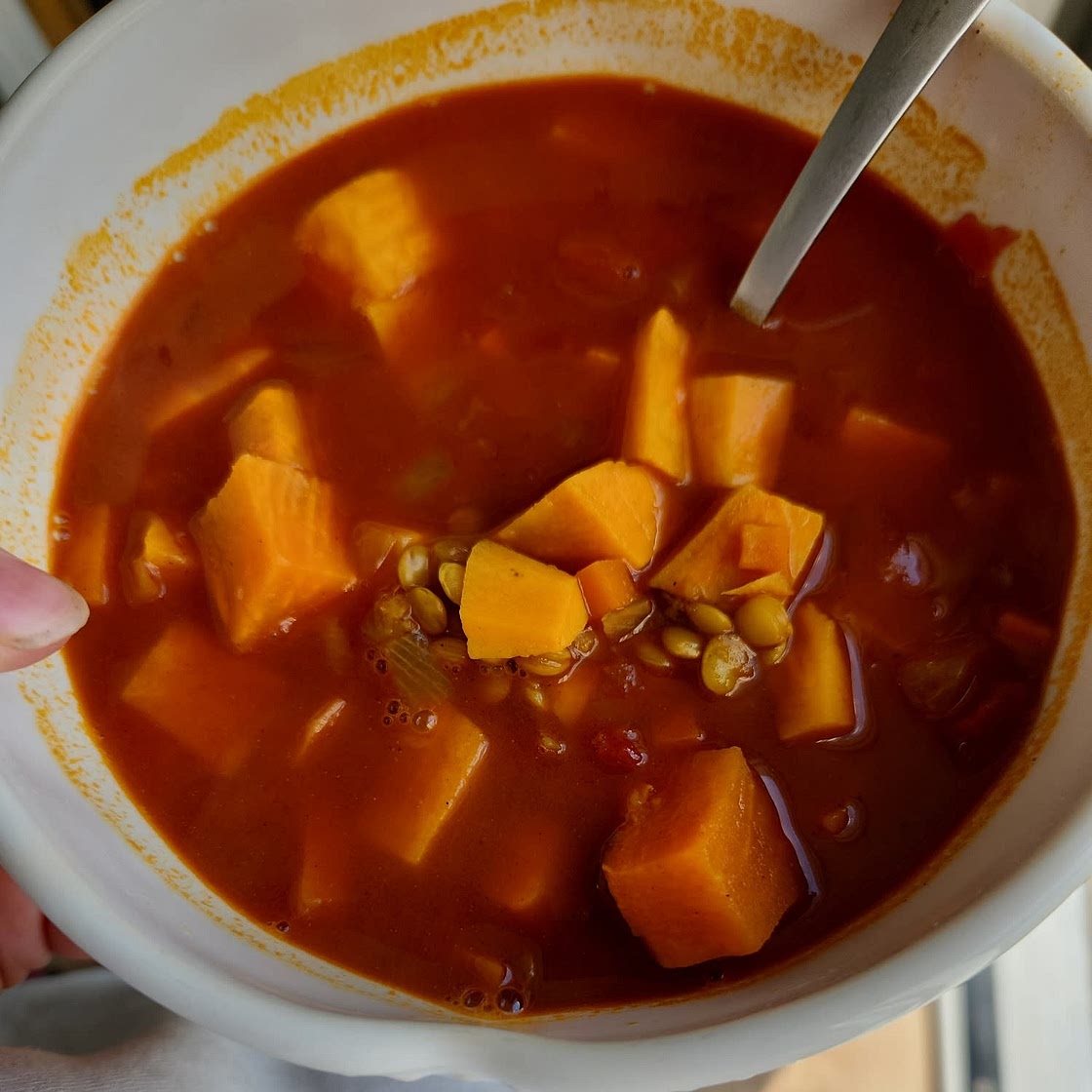 Moroccan Sweet Potato and Lentil Soup