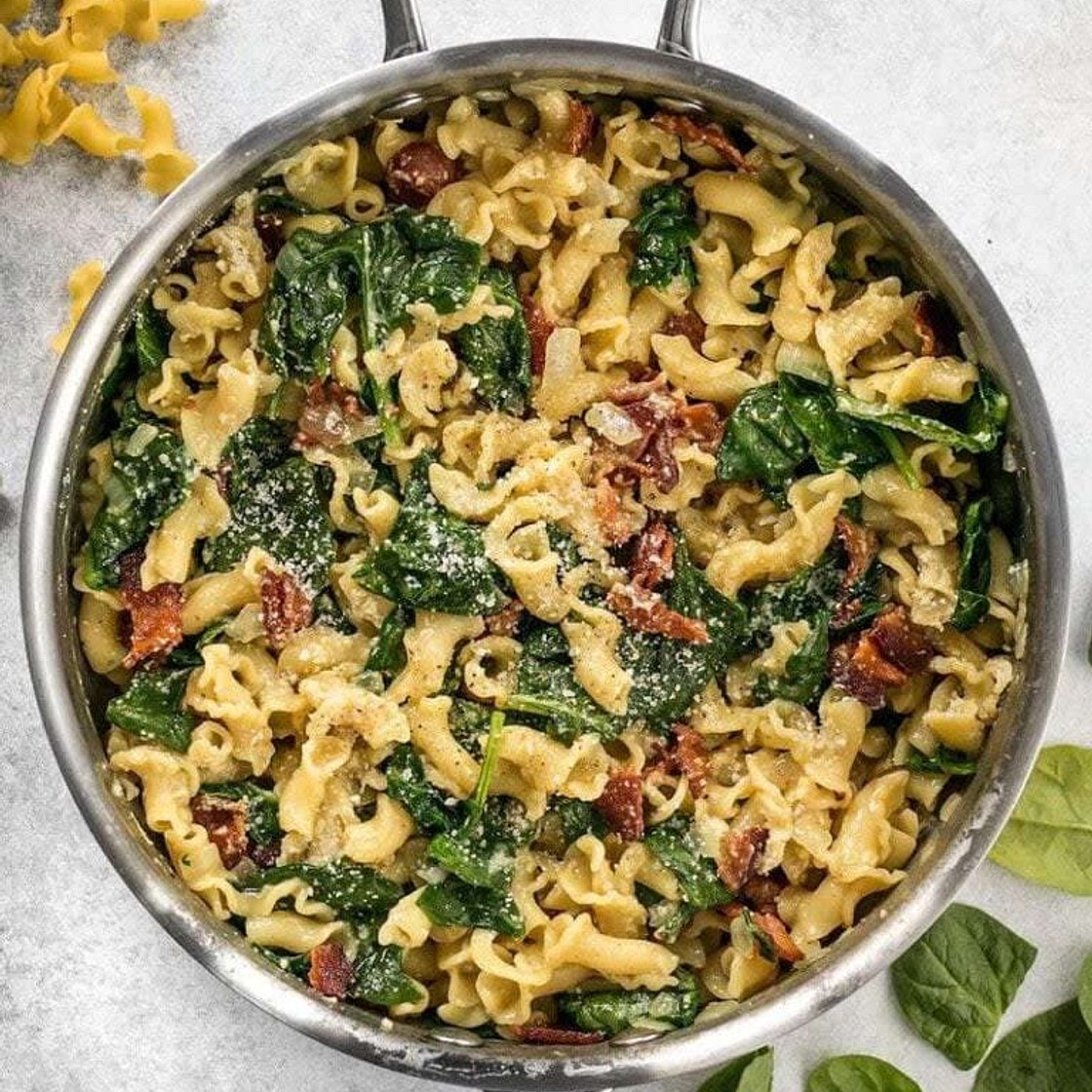 Bacon and Spinach Pasta with Parmesan