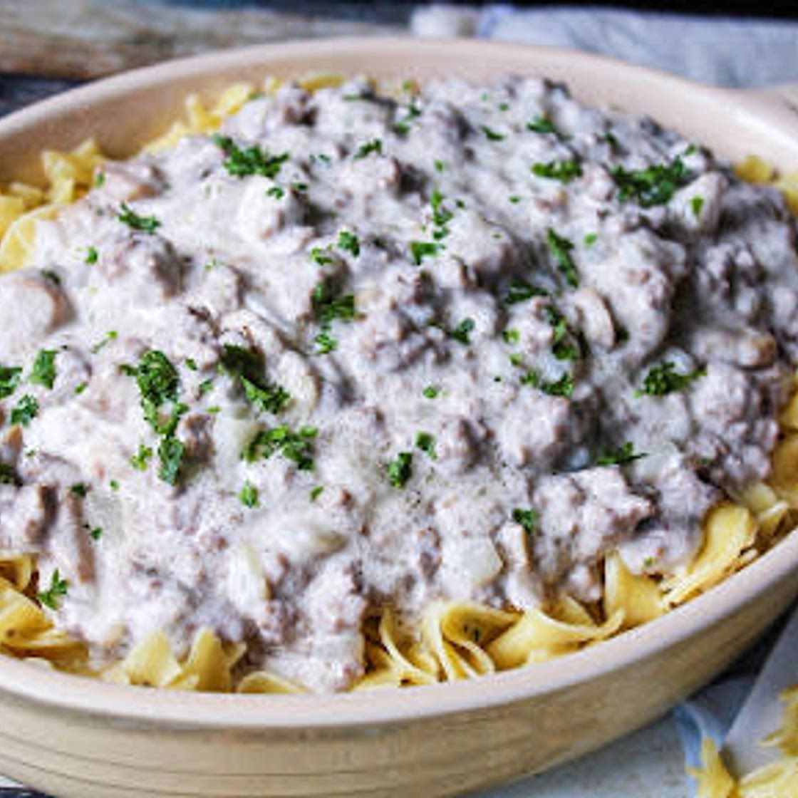 Poor man's beef stroganoff