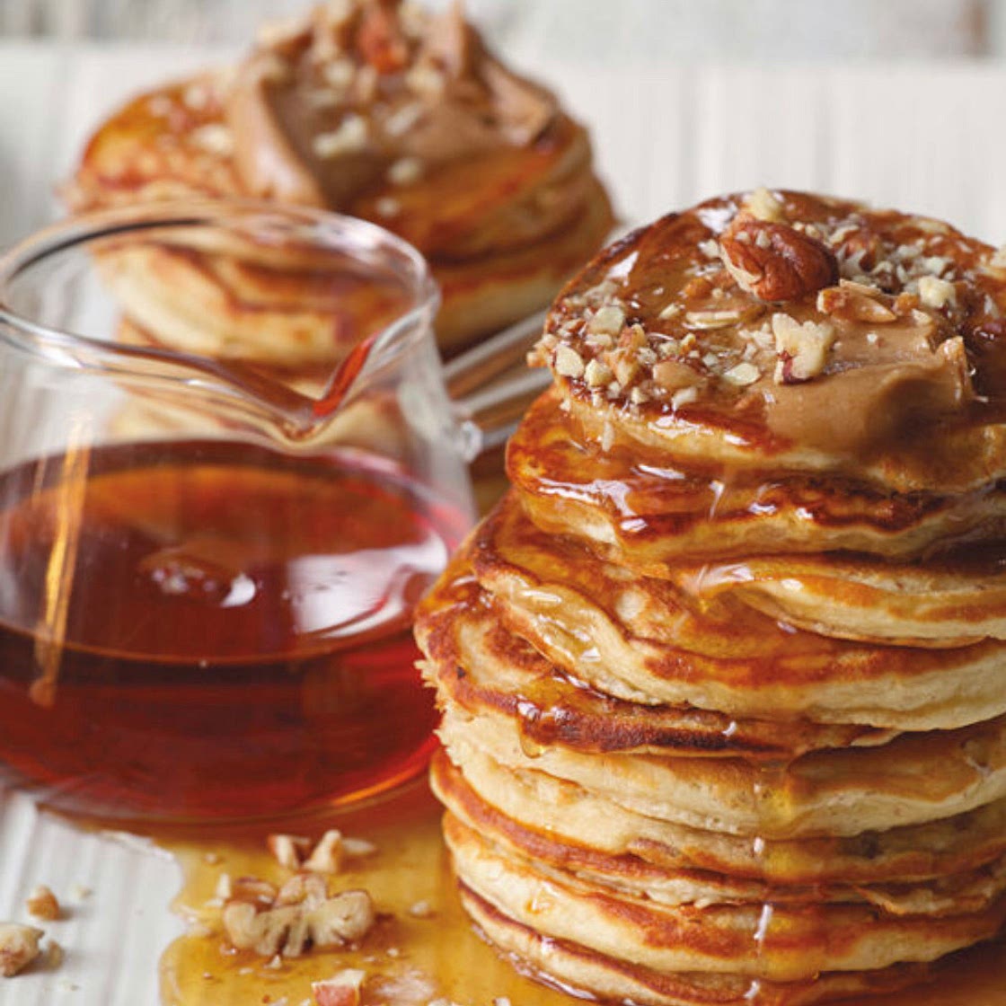 Buttermilk Pecan Pancakes w Burbon Molasses Butter