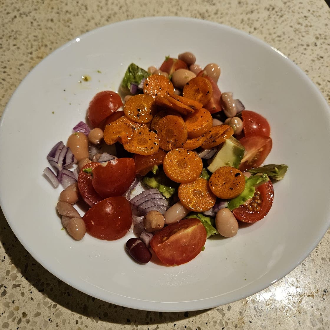 Chickpea and Avocado Salad with Roasted Carrots