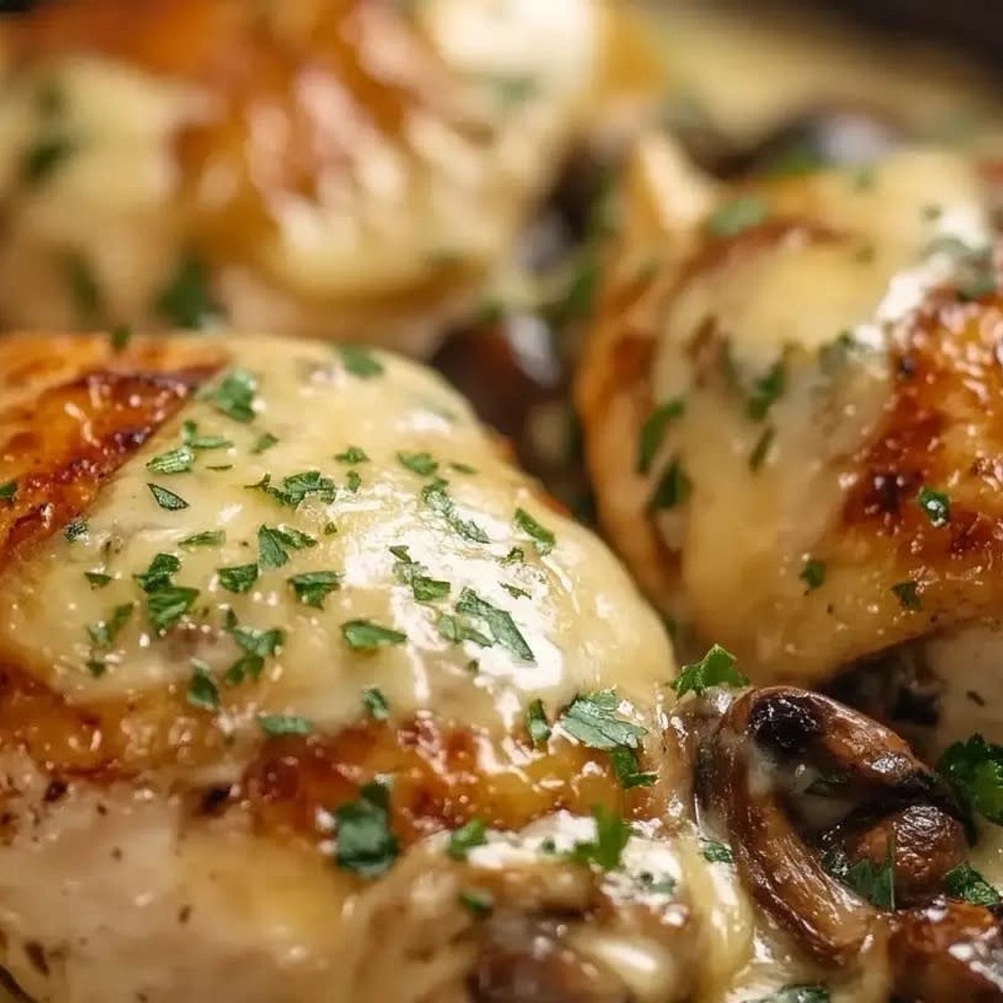Cheesy Garlic Butter Mushroom Stuffed Chicken