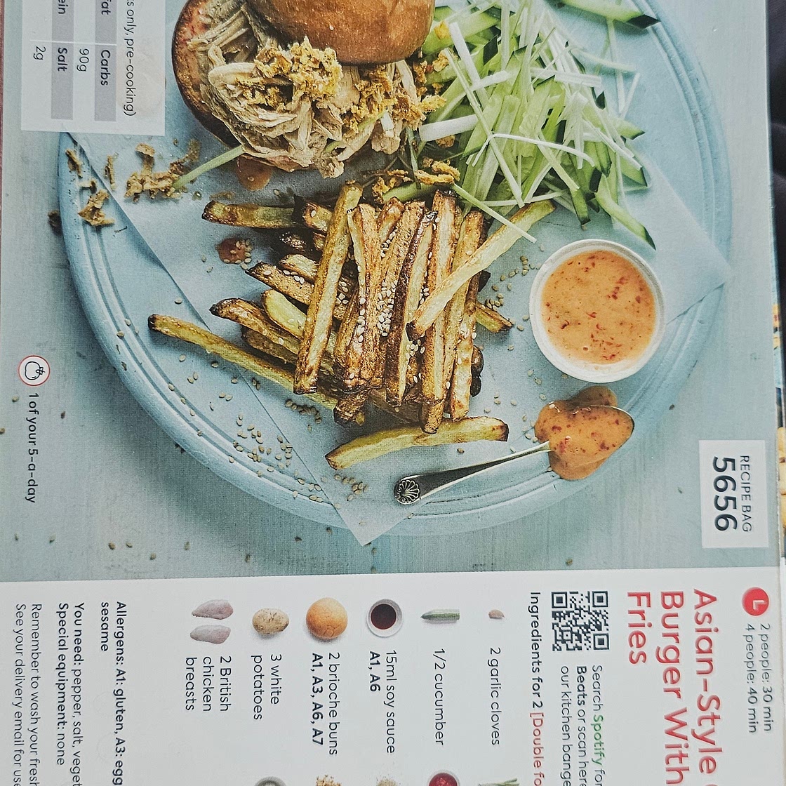 Asian-style chicken burger with sesame fries