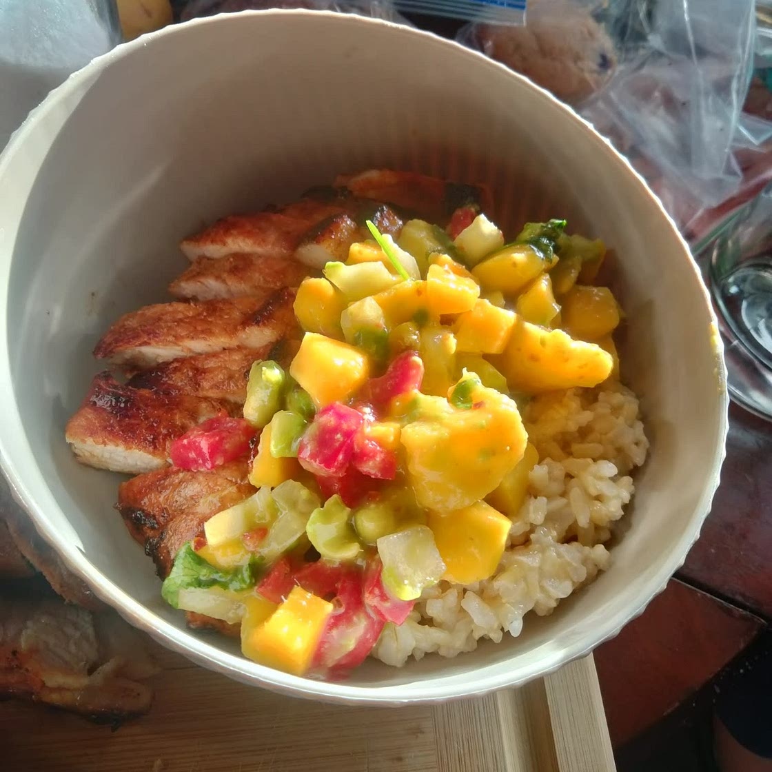 BBQ Salmon Bowls with Mango Avocado Salsa