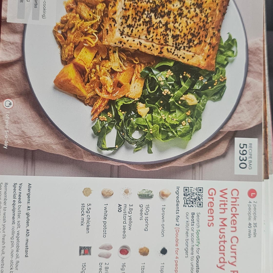 Chicken curry pie with mustard greens