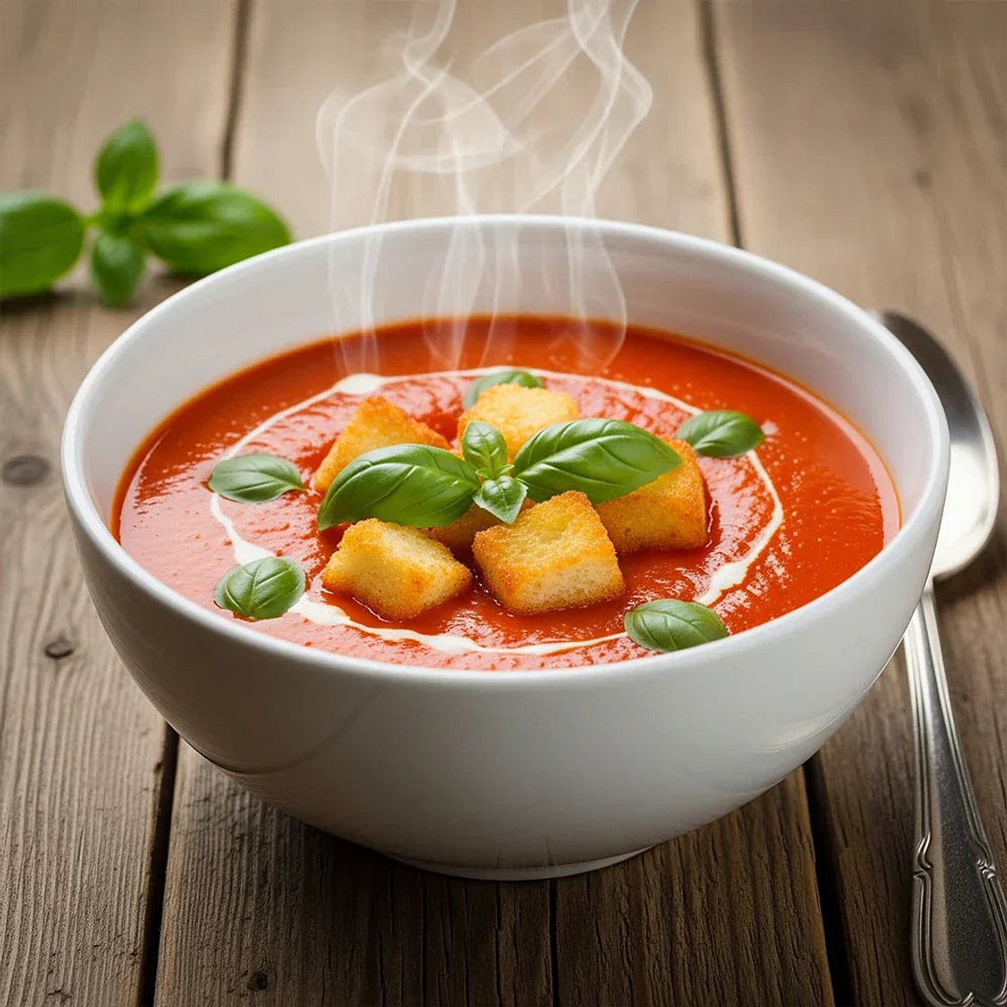 Creamy Tomato Soup with Buttery Croutons Recipe – Easy & Homemade