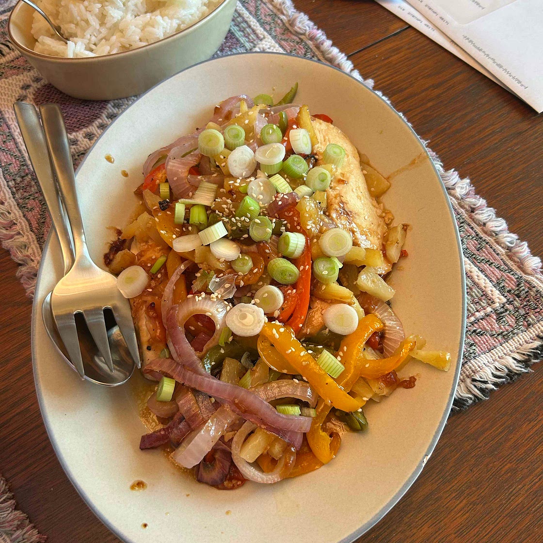 Hawaiian chicken sheet pan 
