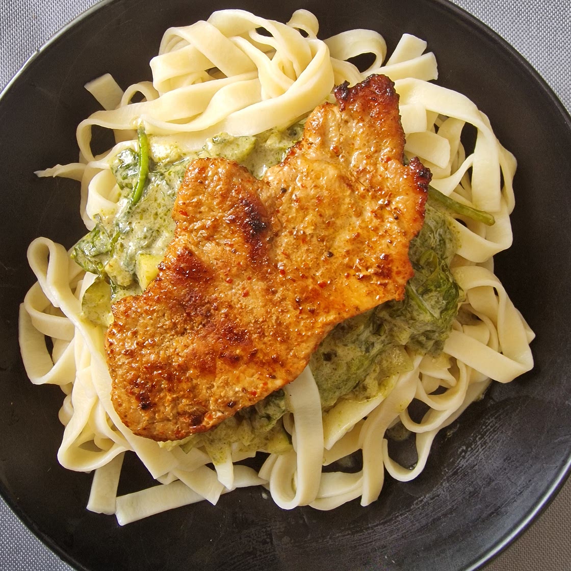 Creamy Pesto pasta with pork loin