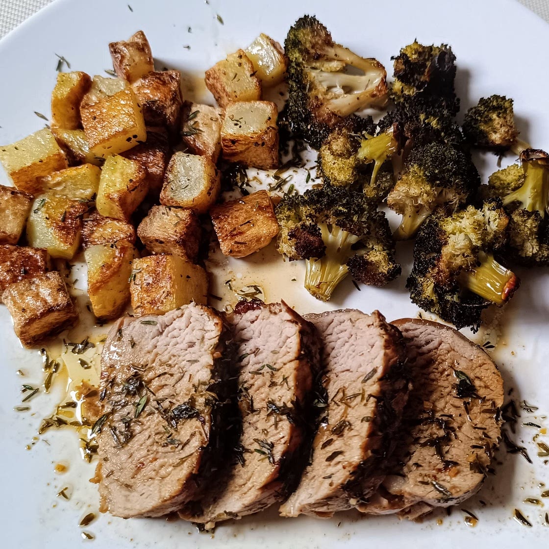 Honey Thyme Pork Tenderloin with Roasted Potatoes & Broccoli