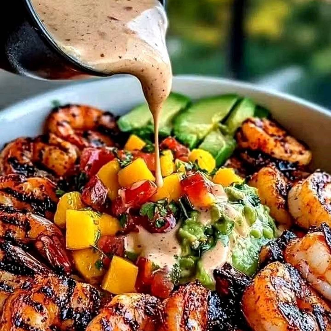 Shrimp and Avocado Bowls with Mango Salsa & Lime-Chili Sauce