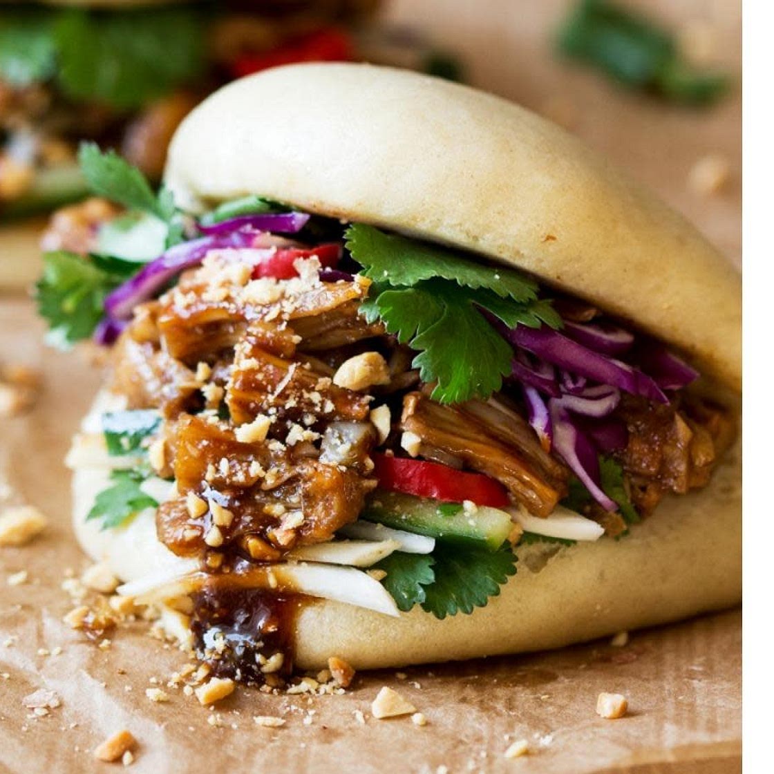 Pulled Char Siu-Style Aubergine Bao