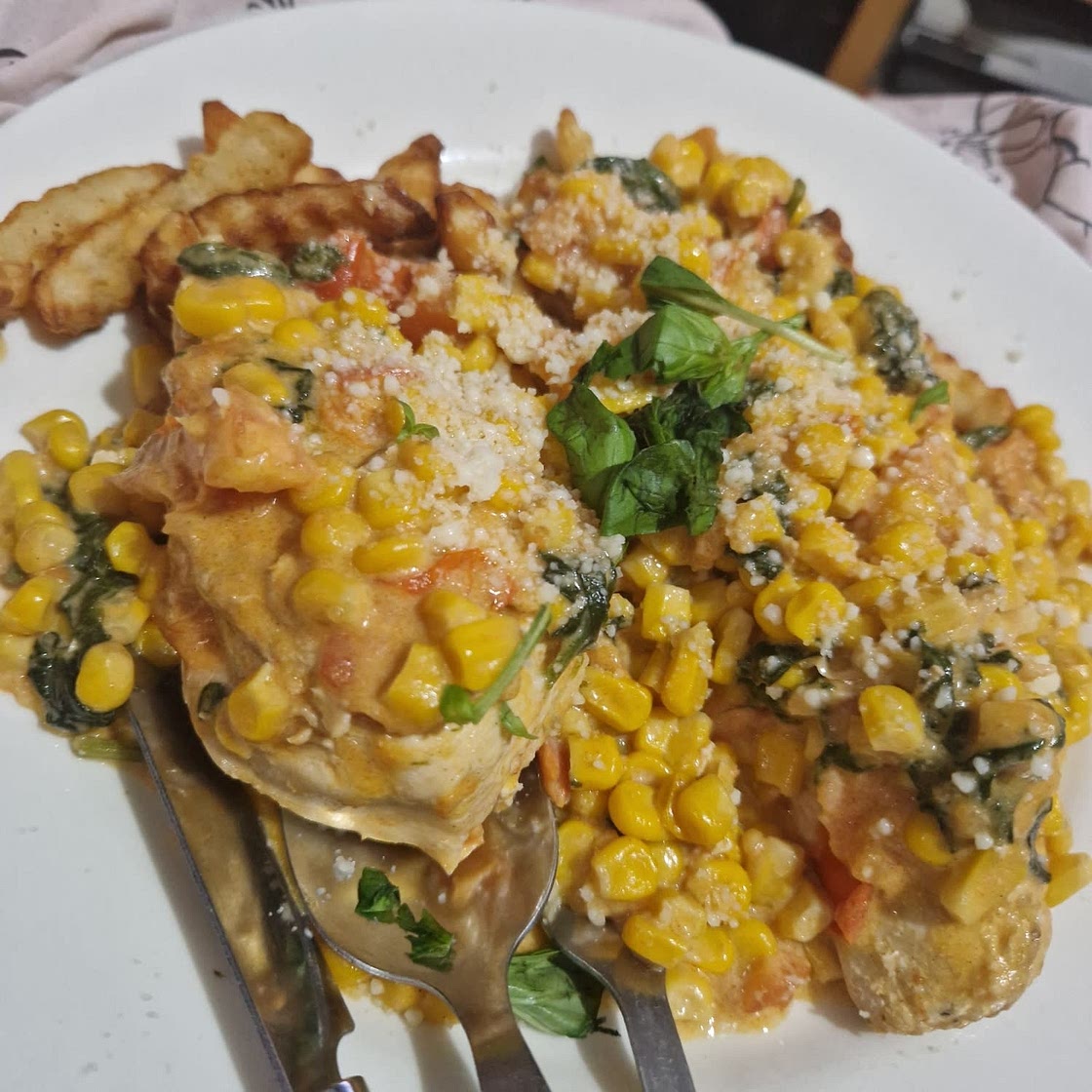 30-Minute Creamy Chicken, Corn and Tomato Skillet