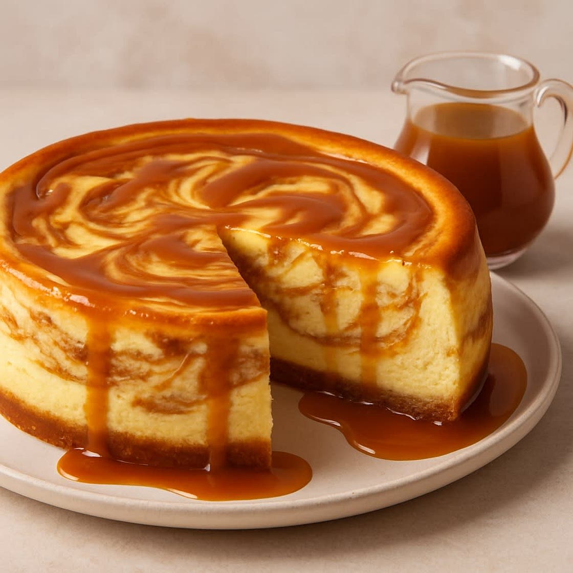 Caramel Swirl Carnivore Cheesecake with Caramel Topping