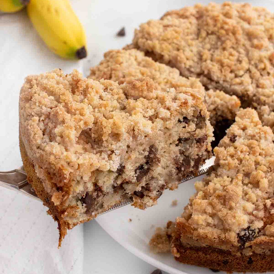 Banana Crumb Cake with pecans and chocolate chips