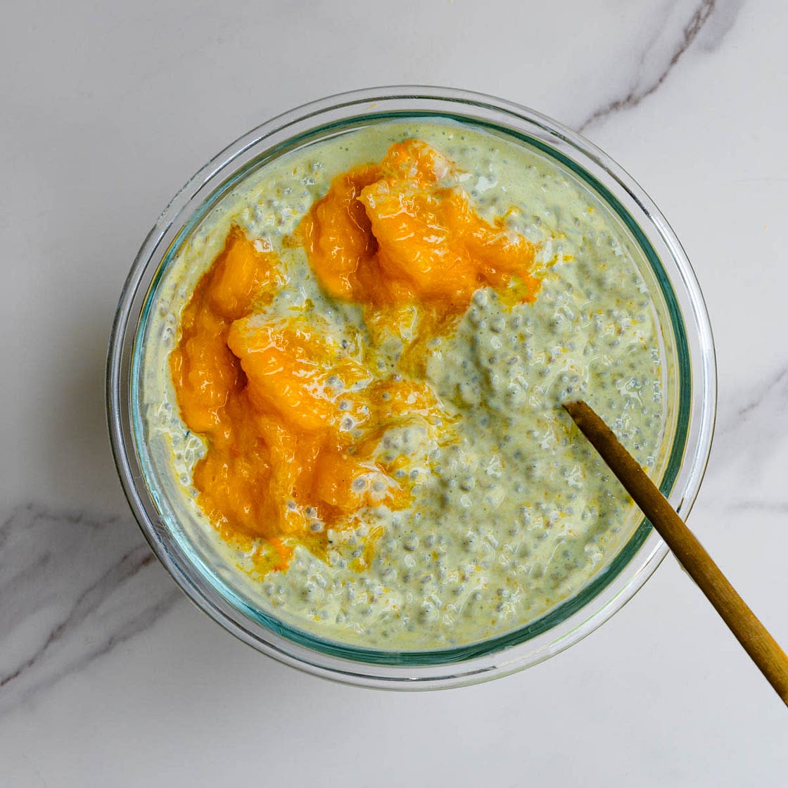 Mango Chia Pudding with Matcha and Yogurt