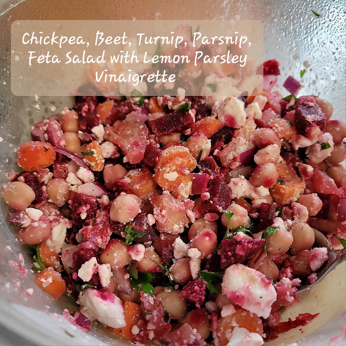 Chickpea, Beet & Feta Salad with Lemon-Garlic Vinaigrette