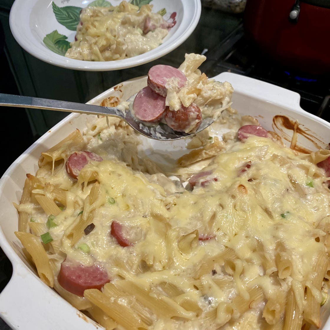 Polish Sausage, Sauerkraut and Pasta Bake
