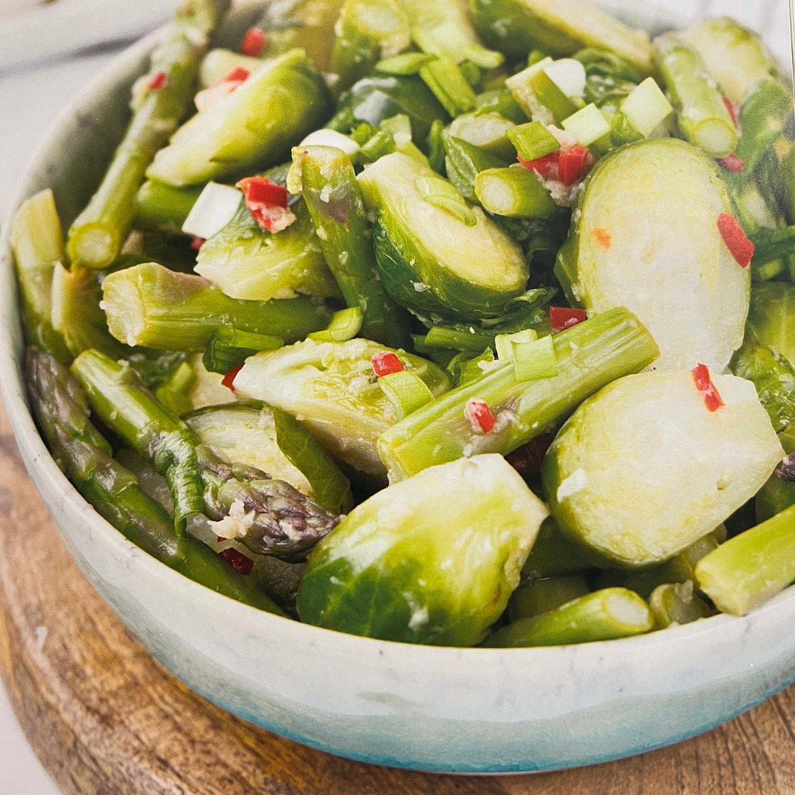 Garlic Brussels Sprouts and Asparagus