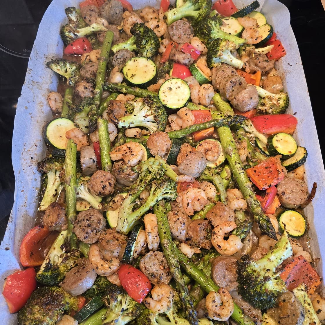 Cajun Shrimp and Sausage Vegetable Sheet Pan