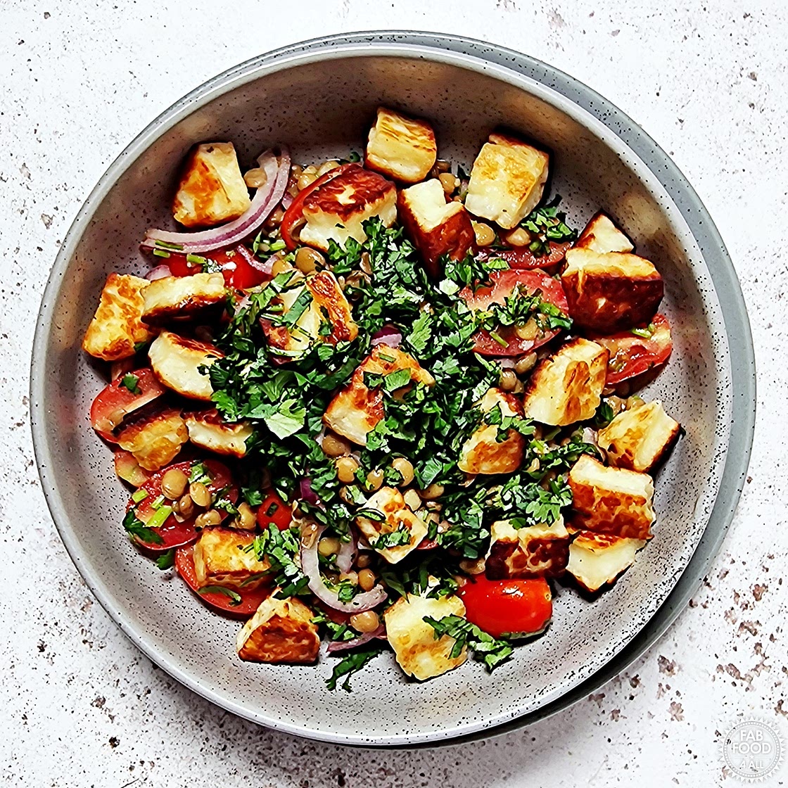 Warm Lentil, Cherry Tomato and Halloumi Salad