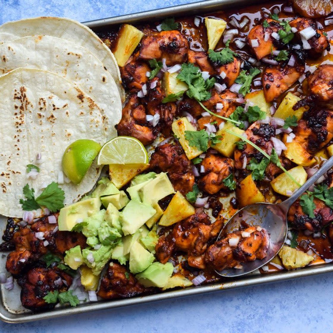 One Pan Chicken and Pineapple Tacos