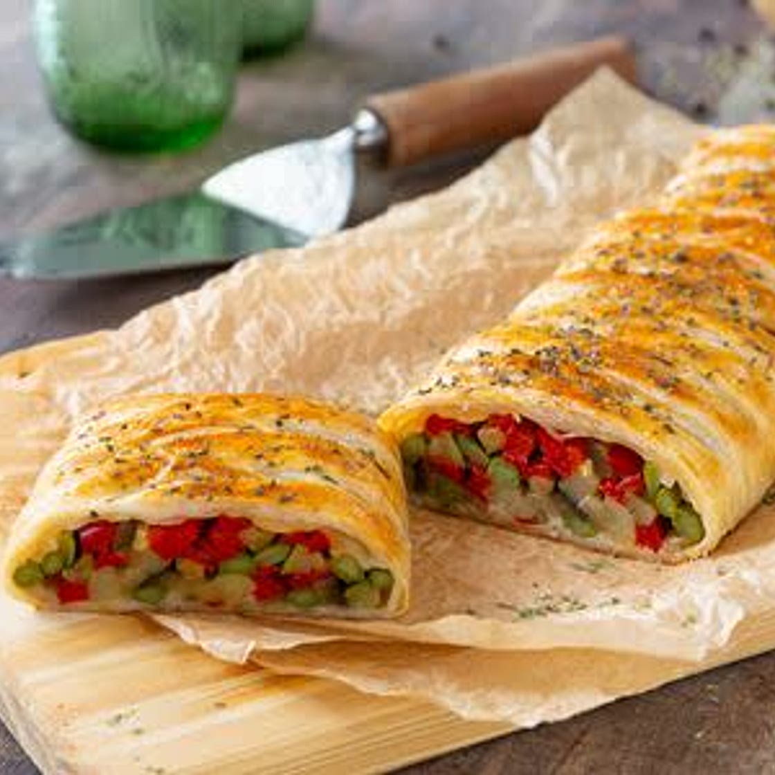 Trenza de hojaldre con verduras