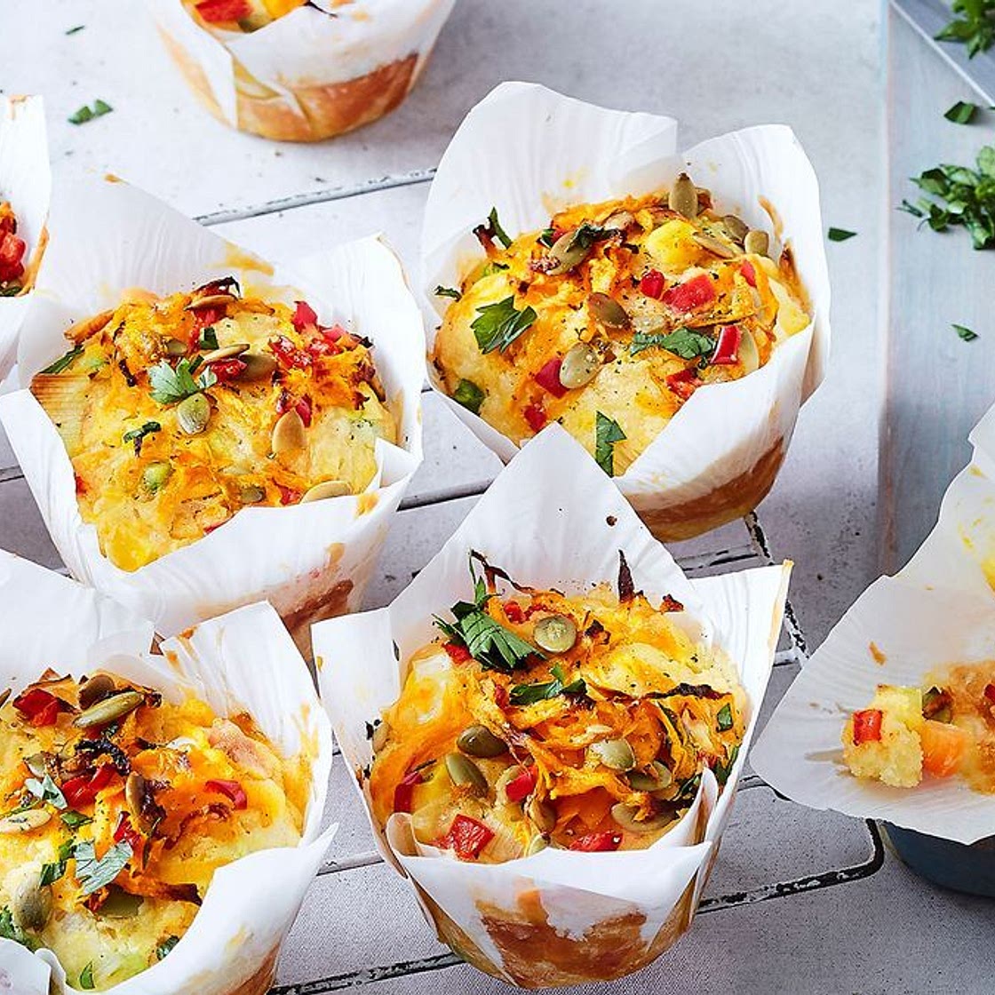 Vegie-loaded pumpkin and cheese muffins