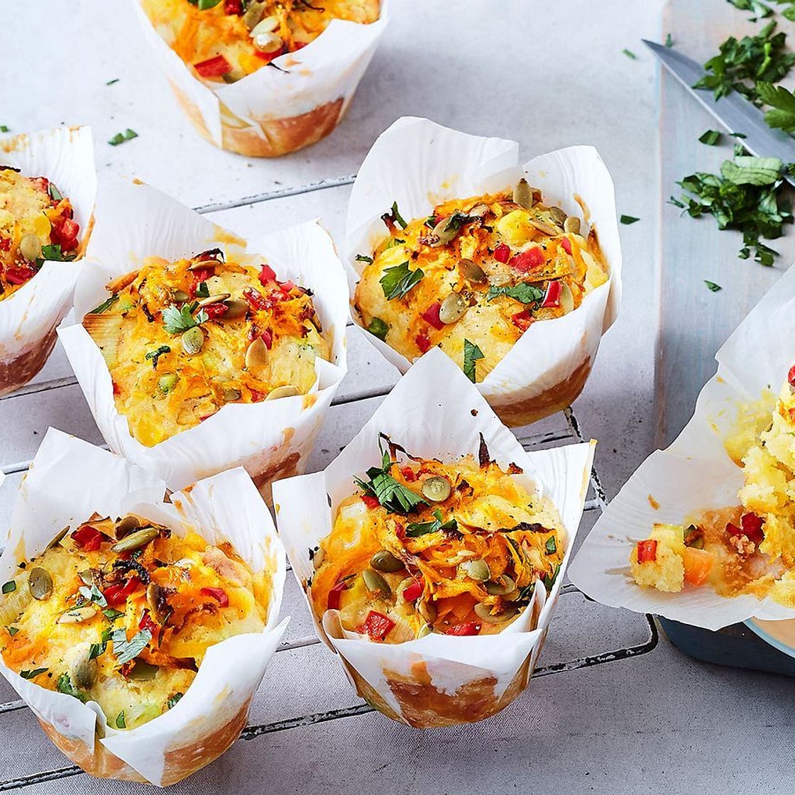 Vegie-loaded pumpkin and cheese muffins