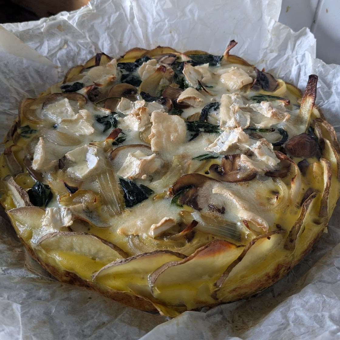 Spinach & Goat Cheese Quiche with Sweet Potato Crust