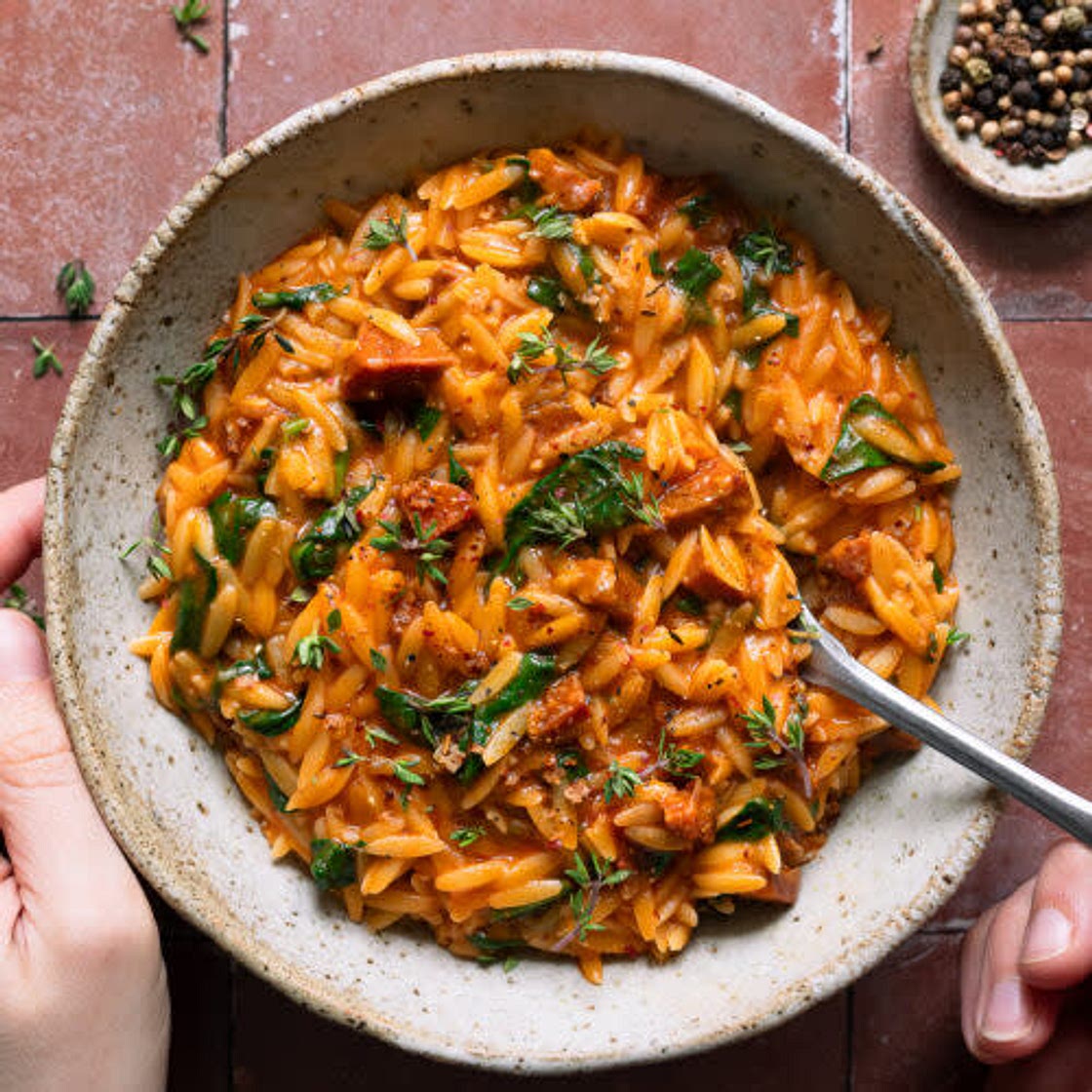 One pot orzo chorizo