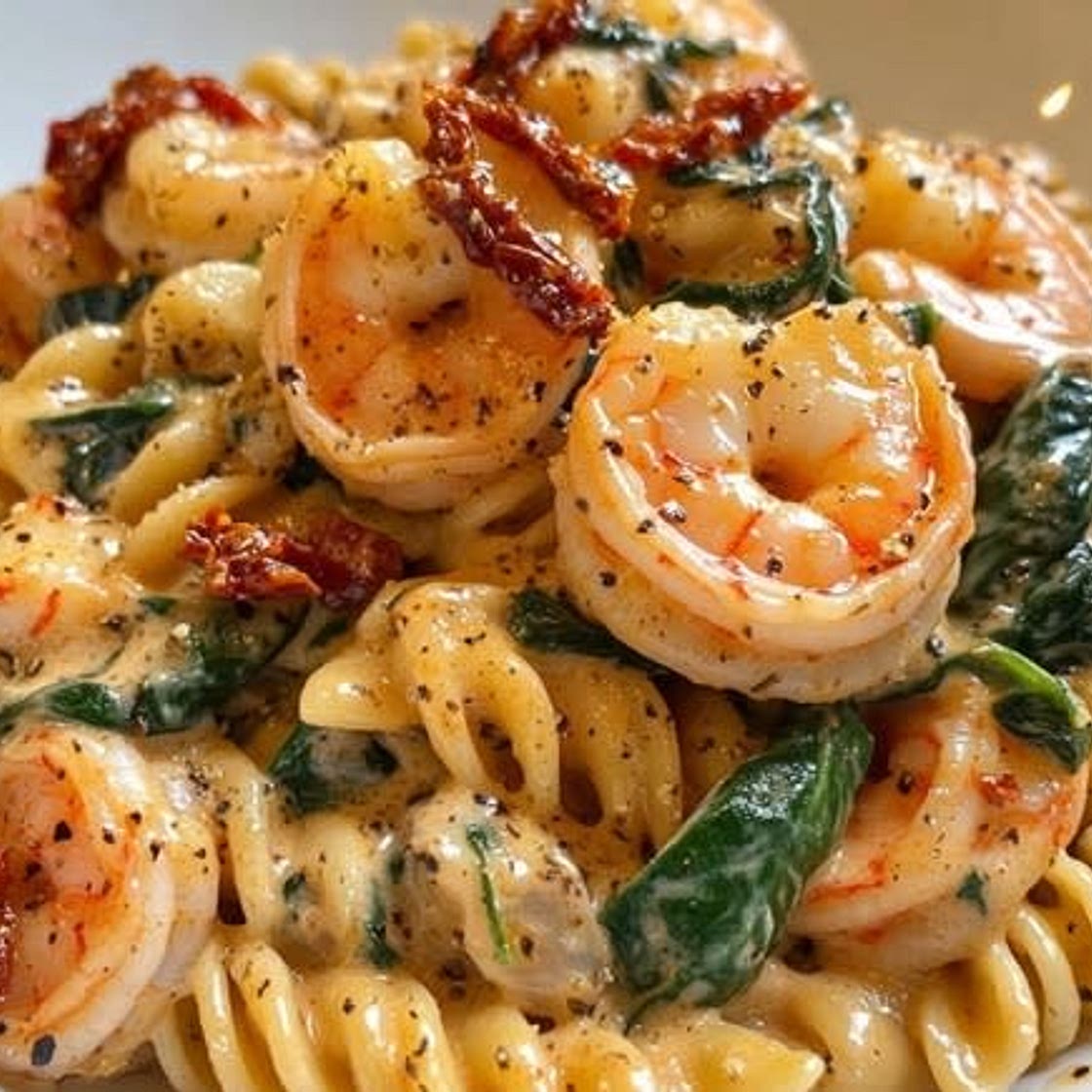 Creamy Sun-Dried Tomato Shrimp with Spinach Pasta