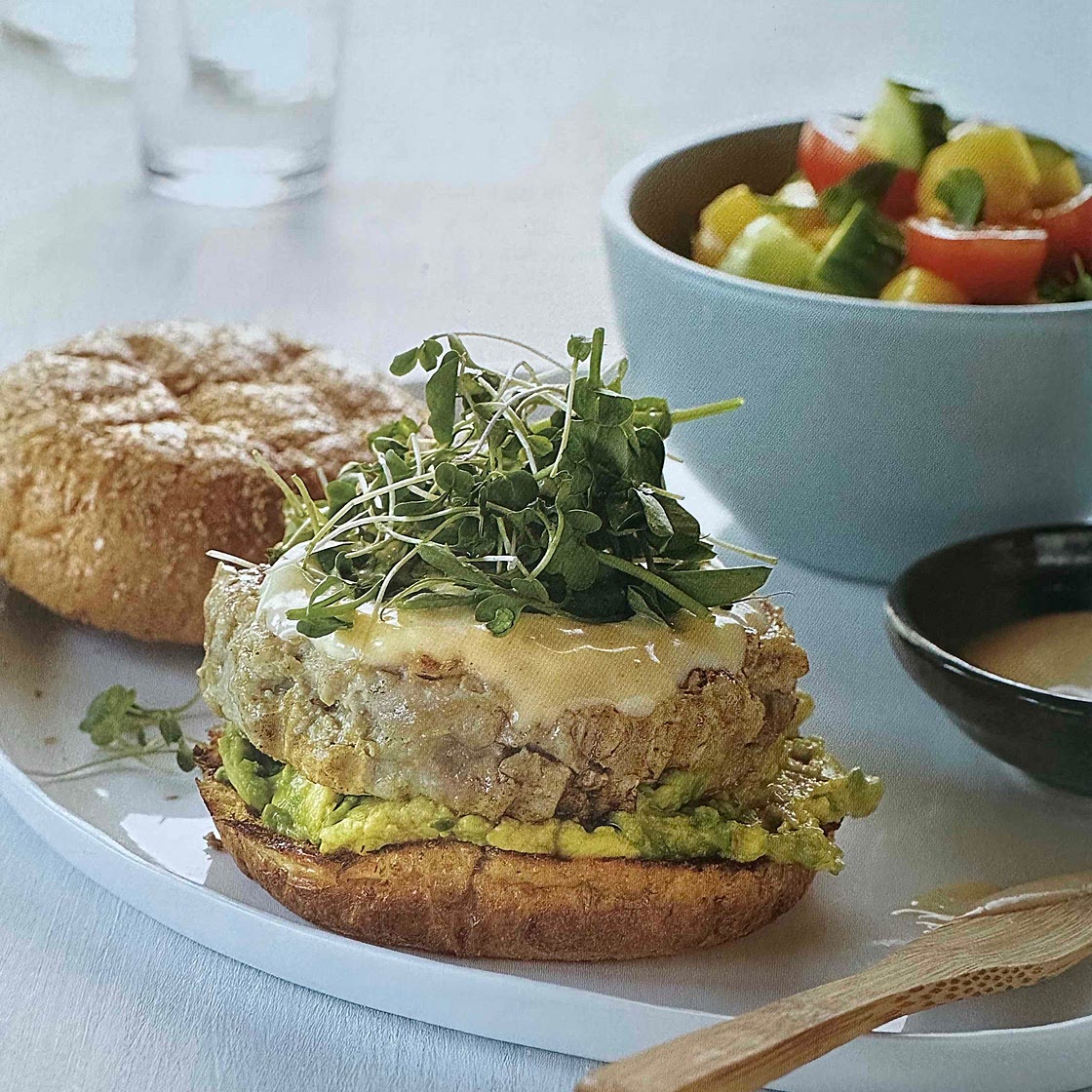 Tuna Burgers with Wasabi Mayo and Mango Salad
