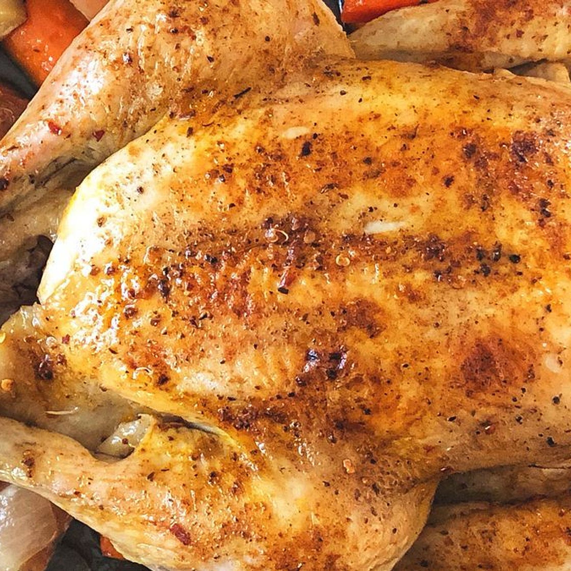 Slow cooker roast chicken with cheat’s crispy skin recipe