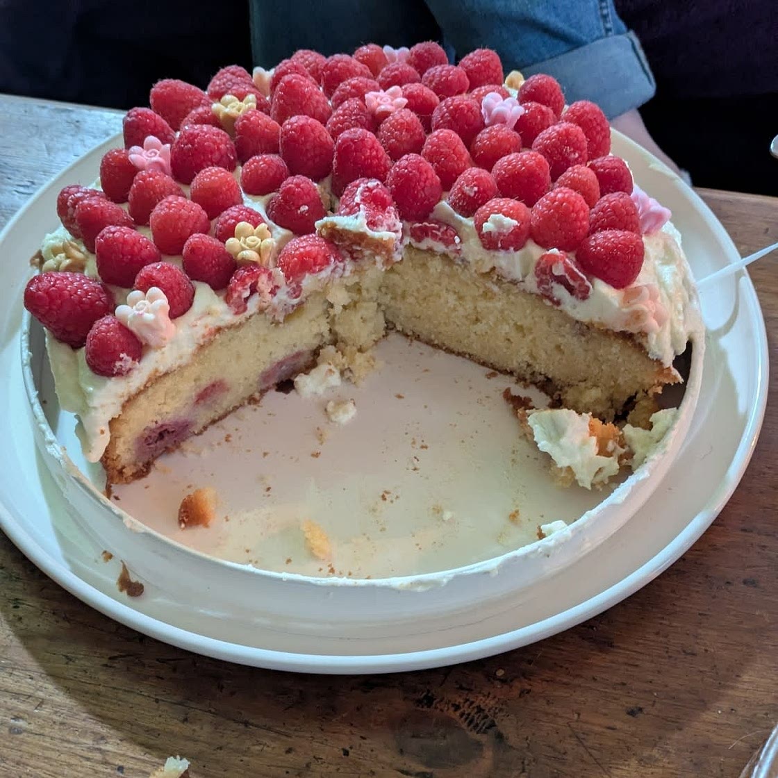 White chocolate and raspberry cake