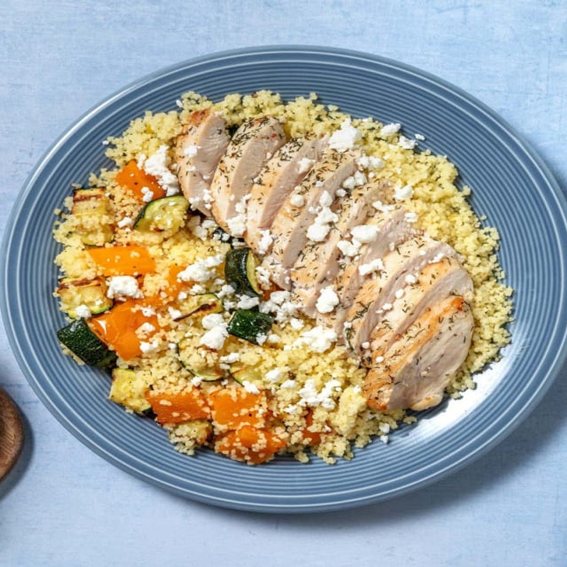 Greek-Style Lemon Chicken with Roasted Veggie Couscous and Feta