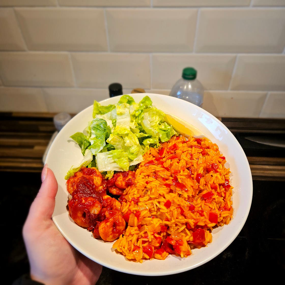 Peri Peri King Prawns With Spicy Rice And Lemony Salad