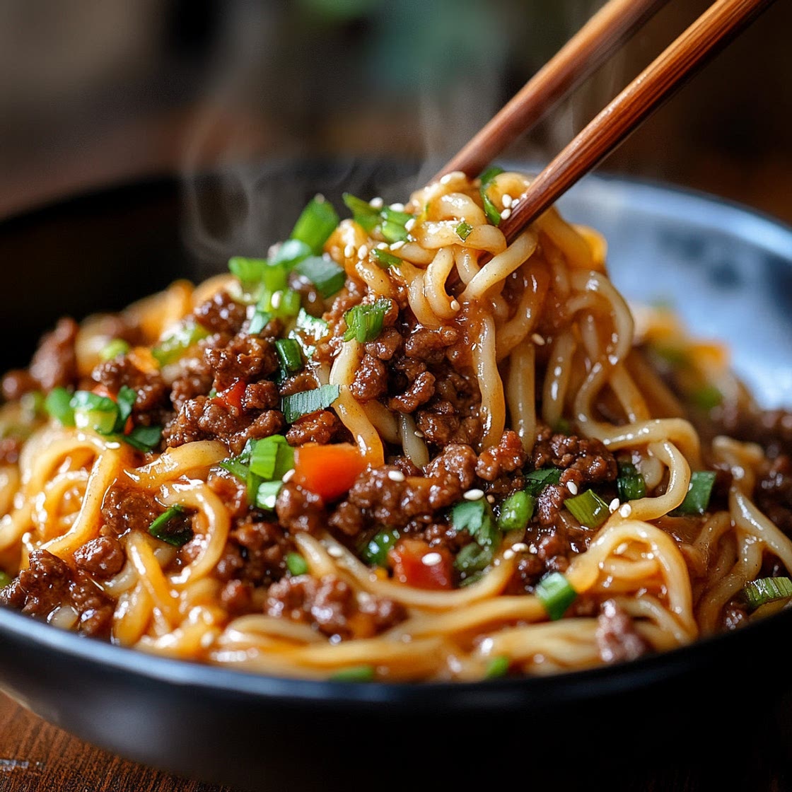 Mongolian Ground Beef Noodles