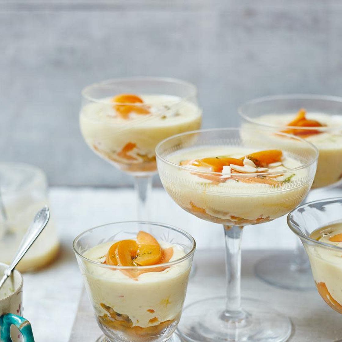 White Chocolate Mousse with Marinated Apricots